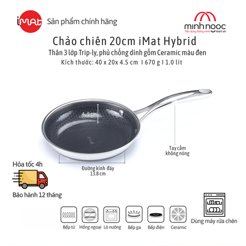 Chảo Imat Hybrid 20Cm, Chống Dính Ceramic Đen