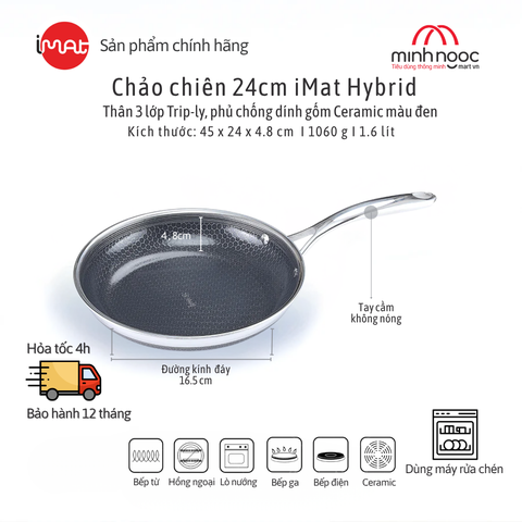 Chảo Chiên Imat Hybrid 24Cm, Chống Dính Ceramic Đen