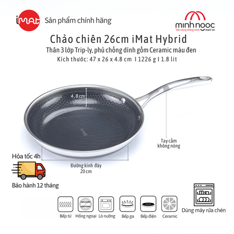 Chảo Imat Hybrid 26Cm, Chống Dính Ceramic Đen
