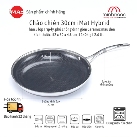 Chảo Chiên Imat Hybrid 30Cm, Chống Dính Ceramic Đen