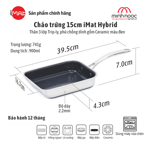 Chảo Chiên Trứng Imat Hybrid 15Cm, Chống Dính Ceramic Đen