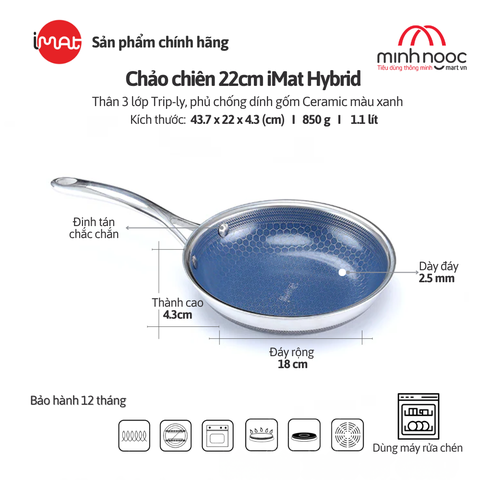 Chảo Chiên Cỡ Nhỏ Imat Hybrid 22Cm, Chống Dính Ceramic Xanh