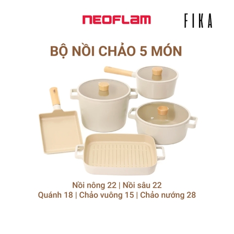 Bộ nồi chảo Neoflam Fika Hàn Quốc 5 món - lựa chọn 2. Made in Korea