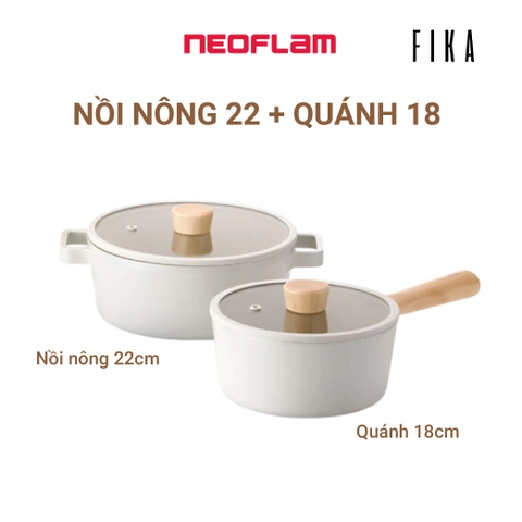 Bộ quánh 18cm & nồi nông 22cm Neoflam Fika Hàn Quốc