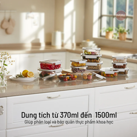Bộ 14 Hộp Thuỷ Tinh Neoflam Comodo Chịu Nhiệt Nắp Kính