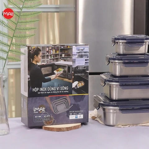 Bộ 4 hộp inox dùng vi sóng Imat