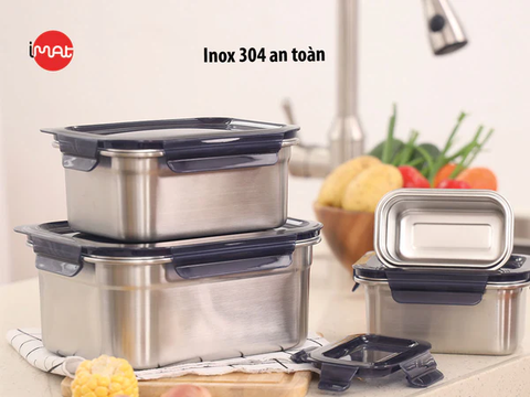 Bộ 4 hộp inox iMat Cao thân bằng inox 304, 20ml, 800ml, 1600ml, 3200ml