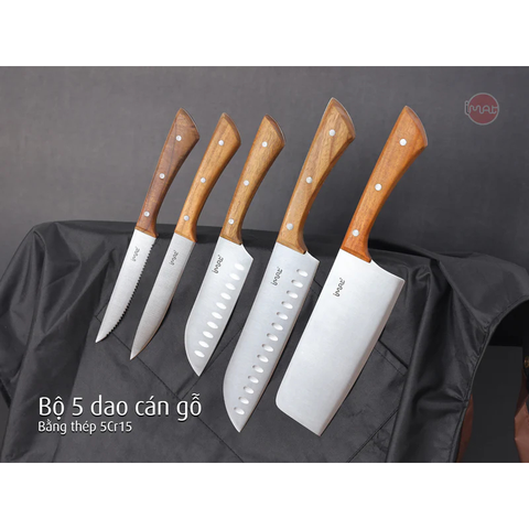 Bộ 5 dao cán gỗ lưỡi thép iMat