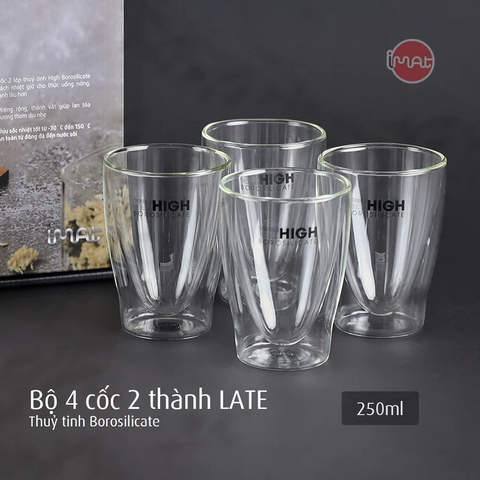 Bộ 4 cốc 2 thành thủy tinh borosilicate LATE, 250ml