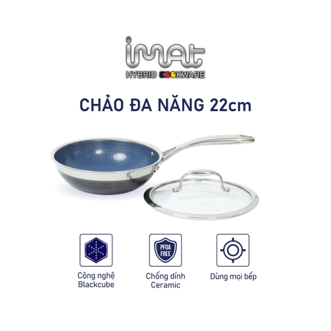 Chảo xào đa năng iMAT Hybrid 22cm, có vung (lòng xanh)