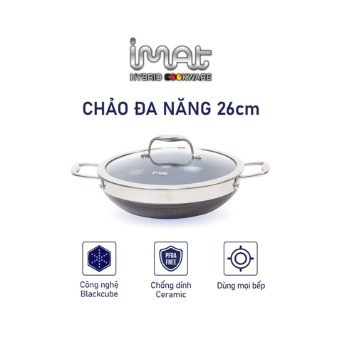Chảo đa năng iMat Hybrid 26cm, có vung (lòng xanh)