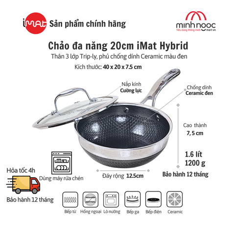 Chảo Đa Năng Imat Hybrid 20Cm, Chống Dính Ceramic Đen