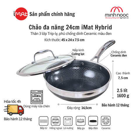 Chảo Đa Năng Imat Hybrid 24Cm, Chống Dính Ceramic Đen