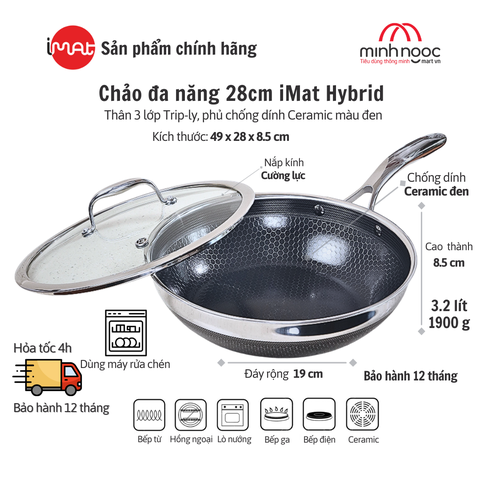 Chảo Đa Năng Cỡ Lớn Imat Hybrid 28Cm, Chống Dính Ceramic Đen