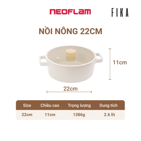 Nồi nông Neoflam Fika Hàn Quốc 22cm, dung tích 2.6l