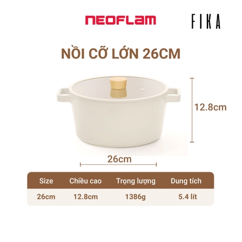 Nồi cỡ lớn Neoflam Fika Hàn Quốc 26cm dung tích 5.7l