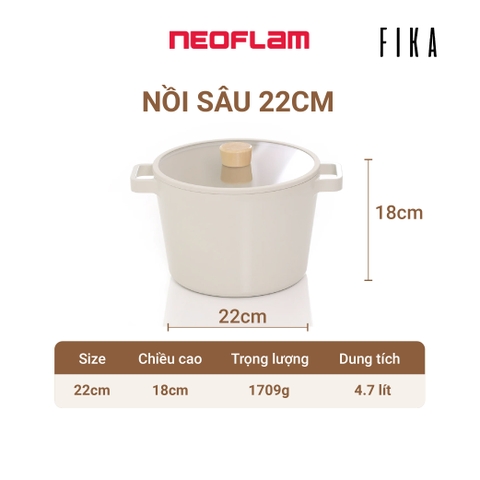 Nồi sâu Neoflam Fika Hàn Quốc 22cm dung tích 4.2l