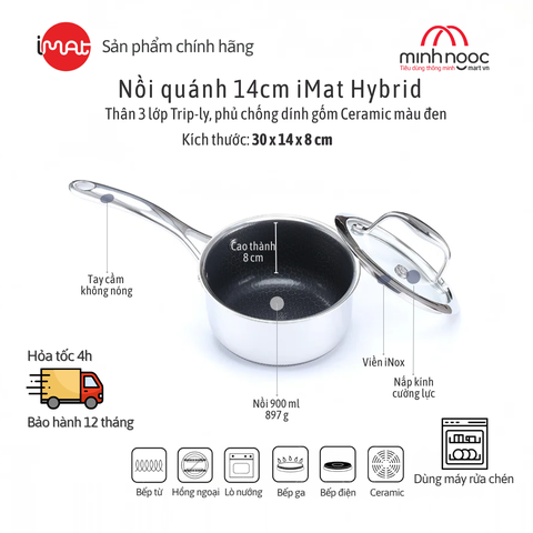 Quánh iMAT Hybrid Cỡ Nhỏ 14cm, Chống Dính Ceramic Đen
