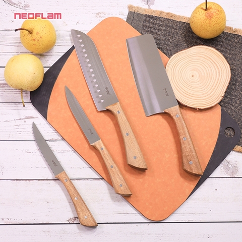 Bộ 4 Dao cán gỗ lưỡi thép iMat