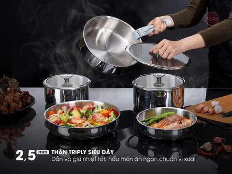 Bộ Nồi Chảo Inox Cán Rời 9 Món – Đa dụng, bền bỉ, tiết kiệm không gian