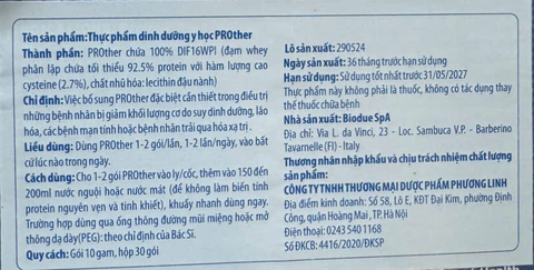 Bảng thành phần của thực phẩm dinh dưỡng y học PROther