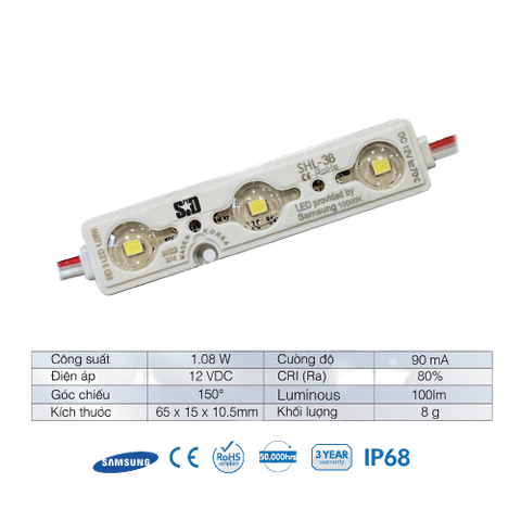 Chip LED SamSung 2835 Module 3 Bóng SiD IP68, Bảo hành 3 năm