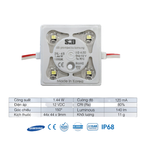 Chip LED Module 2835 4 Bóng Sam Sung SiD IP68, Bảo hành 3 năm