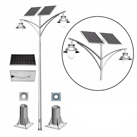 Cột Đèn Đường Năng Lượng Mặt Trời ZCD-CK09 SEPAT Cần Đèn Kép 2 tấm Pin Solar Panel