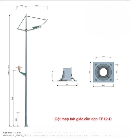 Cột Đèn Thép mạ nhúng kẽm nóng mã số ZCD-TP-12D