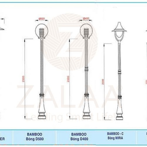Cột đèn led trang trí sân vườn Bamboo DC08, cầu kẻ đục D400mm, chiều cao 2.8-4m, mã số ZCV-3312 Zalaa