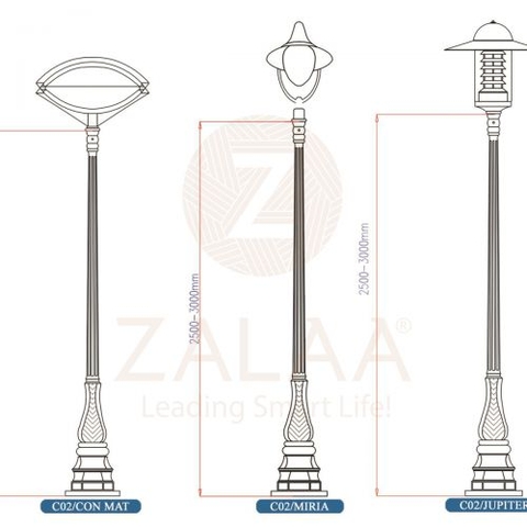 Cột đèn led trang trí sân vườn DC02 chùm chùa, CH06-4, CH09-1, CH02-4, chiều cao 3.2m, mã số ZCV-3315 Zalaa