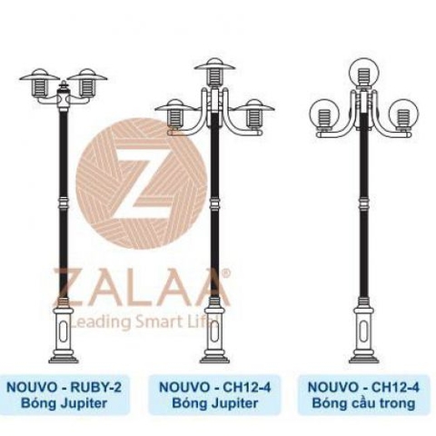 Cột đèn led trang trí sân vườn Nouvo CH12-04, cầu đục D400 chiều cao 3-5m, mã số ZCV-3309 Zalaa