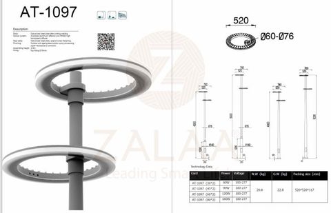 Cột đèn trang trí sân vườn công viên hiện đại mã số ZAT-1197