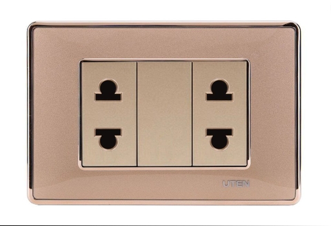 Bộ ổ cắm đôi 2 chấu uten Q120D-GOLD-2Z12
