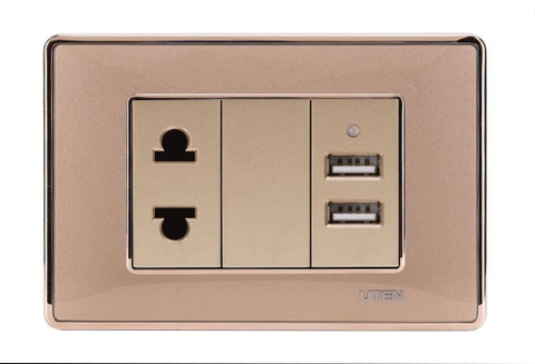 Bộ ổ cắm usb và 2 chấu uten Q120D-GOLD-Z12/NU