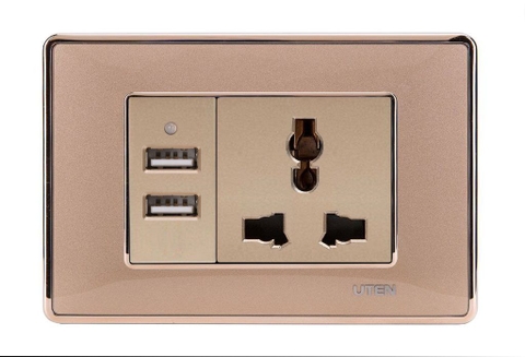 Bộ ổ cắm usb và 3 chấu đa năng uten Q120D-GOLD-Z13/NU