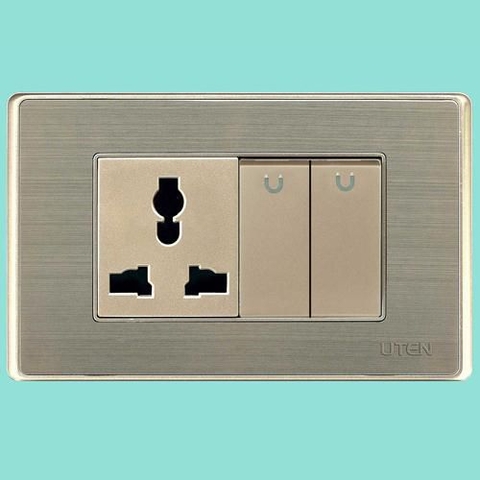 Công tắc kép 1 chiều + ổ cắm 3 chấu đa năng uten w118 WK1EZ13/N