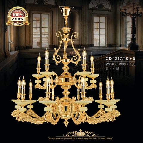 Đèn chùm đồng, đá ngọc thạch thiên nhiên Hufa CĐ 1217/10+5