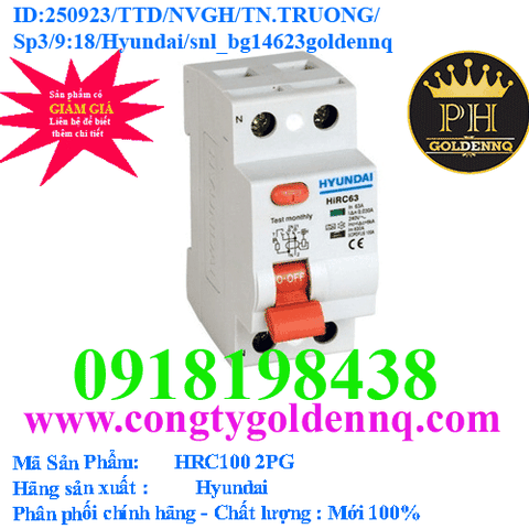 RCCB Hyundai HRC100 2PG AC Type - 10kA 80A-100A