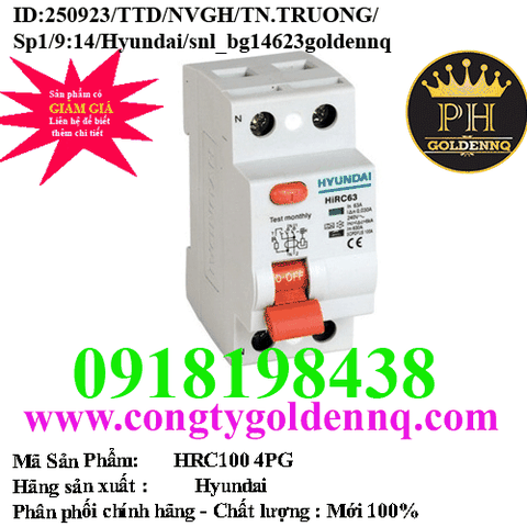 RCCB Hyundai HRC100 4PG AC Type - 10kA 80A-100A