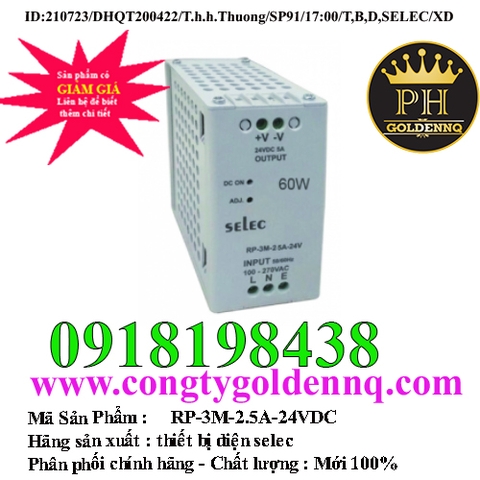 Bộ Nguồn 24VDC/2.5A RP-3M-2.5A-24VDC | Selec