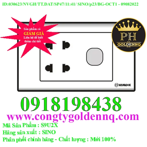 2 Ổ cắm 2 chấu 16A với 1 lỗ SINO S9U2X