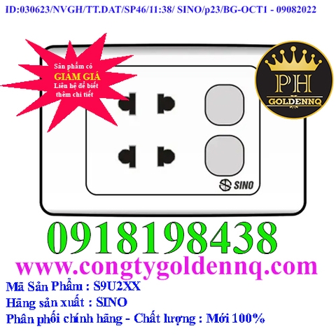 2 Ổ cắm 2 chấu 16A với 2 lỗ SINO S9U2XX