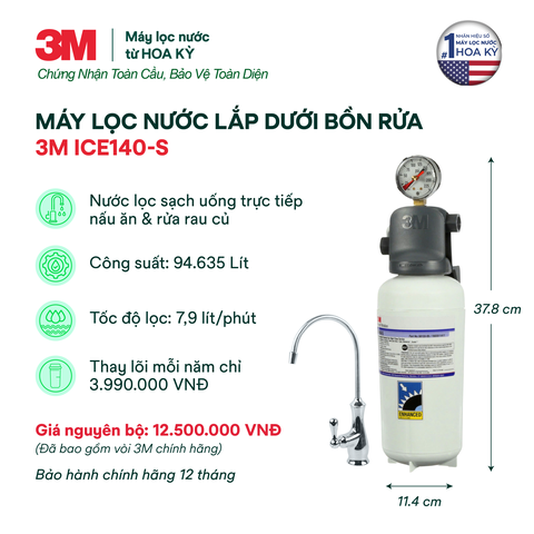 Máy Lọc Nước Lắp Dưới Bồn Rửa 3M ICE140-S Kèm Vòi 3M