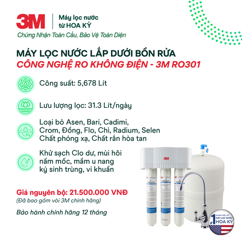 Máy Lọc Nước Lắp Dưới Bồn Rửa Không Dùng Điện 3M RO301