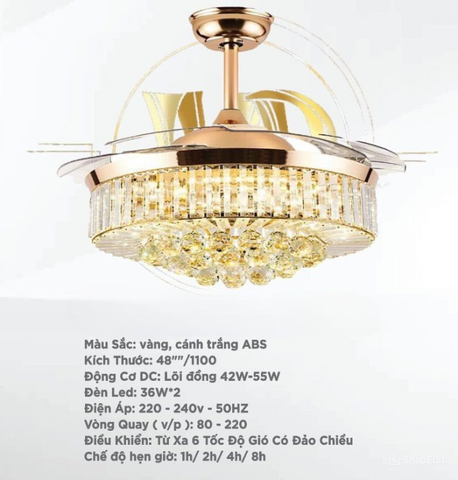 Quạt trần đèn Duc Minh JSM.15 màu vàng cánh trắng