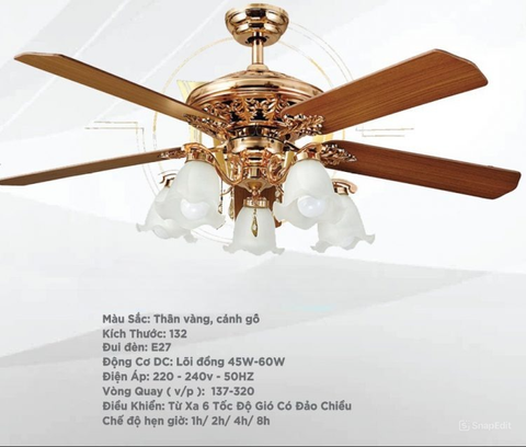 Quạt trần đèn Duc Minh JSM.18 màu vàng
