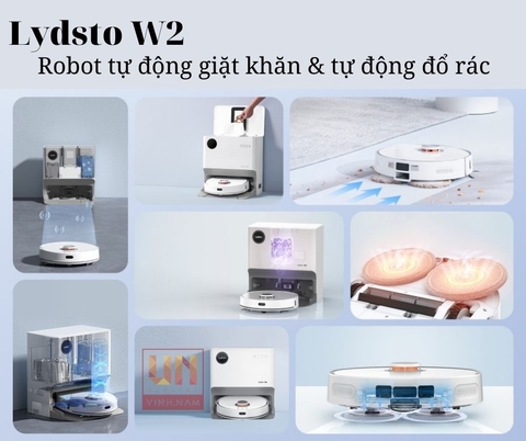 Robot hút bụi lau tự giặt giẻ Xiaomi Lysdto W2 - Tự động giặt khăn, tự động đổ rác, Phiên bản Quốc tế, Nói Tiếng Việt