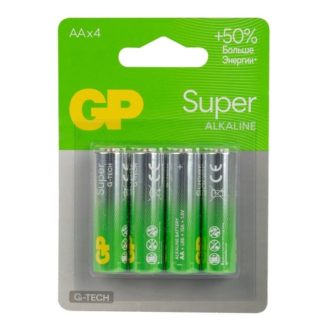 Pin Tiểu GP Super Alkaline AA GP15A-2GSBC4 (Pin Kiềm Vỉ 4 Viên)