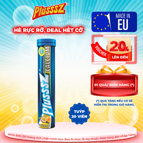 [TUÝP X 20 VIÊN] PLUSSSZ CALCIUM vị đào, chanh leo không đường - Nhập khẩu chính hãng